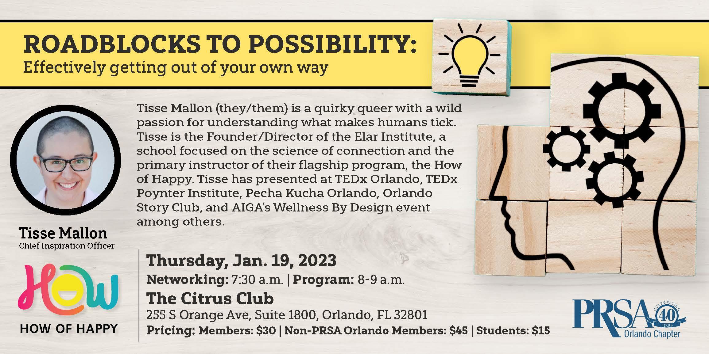 ROADBLOCKS TO POSSIBILITY: Effectively getting out of your own way